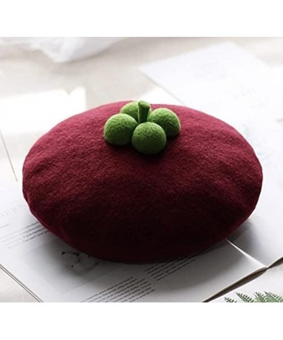 Japan Fruits Orange Peach Beret Cute Lolita Girl Hat Painter Cap Accessories for Women Gift Dark Purple Mangosteen $16.46 Berets