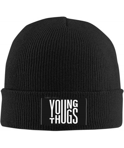 Young Music Thug Knit Hat Cap Warm Knitted Woolen Hat Fashionable Adults Stretch Knitted Black Black $9.09 Skullies & Beanies