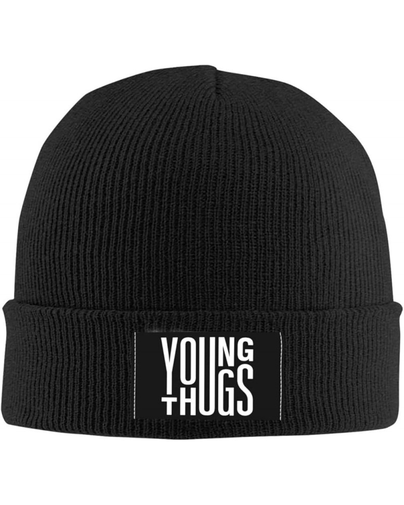 Young Music Thug Knit Hat Cap Warm Knitted Woolen Hat Fashionable Adults Stretch Knitted Black Black $9.09 Skullies & Beanies