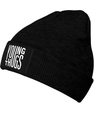 Young Music Thug Knit Hat Cap Warm Knitted Woolen Hat Fashionable Adults Stretch Knitted Black Black $9.09 Skullies & Beanies