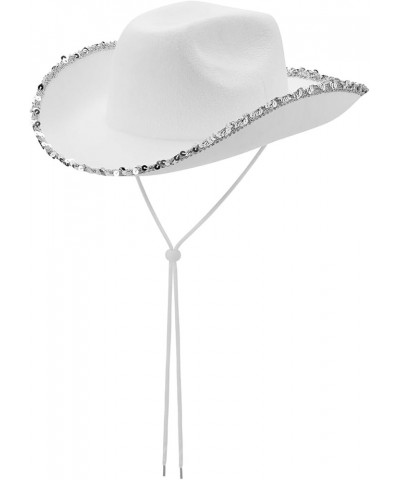 Men Women Cowboy Hat with Adjustable Belt Wide Brim Beach Sun Protection Cowgirl Hat for Travel White $6.36 Cowboy Hats