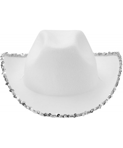 Men Women Cowboy Hat with Adjustable Belt Wide Brim Beach Sun Protection Cowgirl Hat for Travel White $6.36 Cowboy Hats