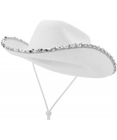 Men Women Cowboy Hat with Adjustable Belt Wide Brim Beach Sun Protection Cowgirl Hat for Travel White $6.36 Cowboy Hats