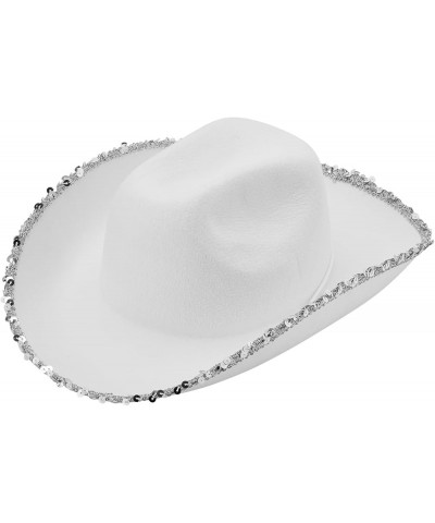 Men Women Cowboy Hat with Adjustable Belt Wide Brim Beach Sun Protection Cowgirl Hat for Travel White $6.36 Cowboy Hats