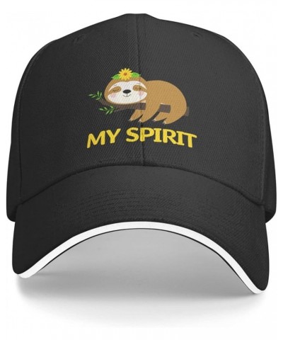 My Spirit Cute Sloth Hat Sloth Gifts for Women Girl Funny Fun Animal Baseball Cap Black Snapback Hat Black $9.87 Baseball Caps