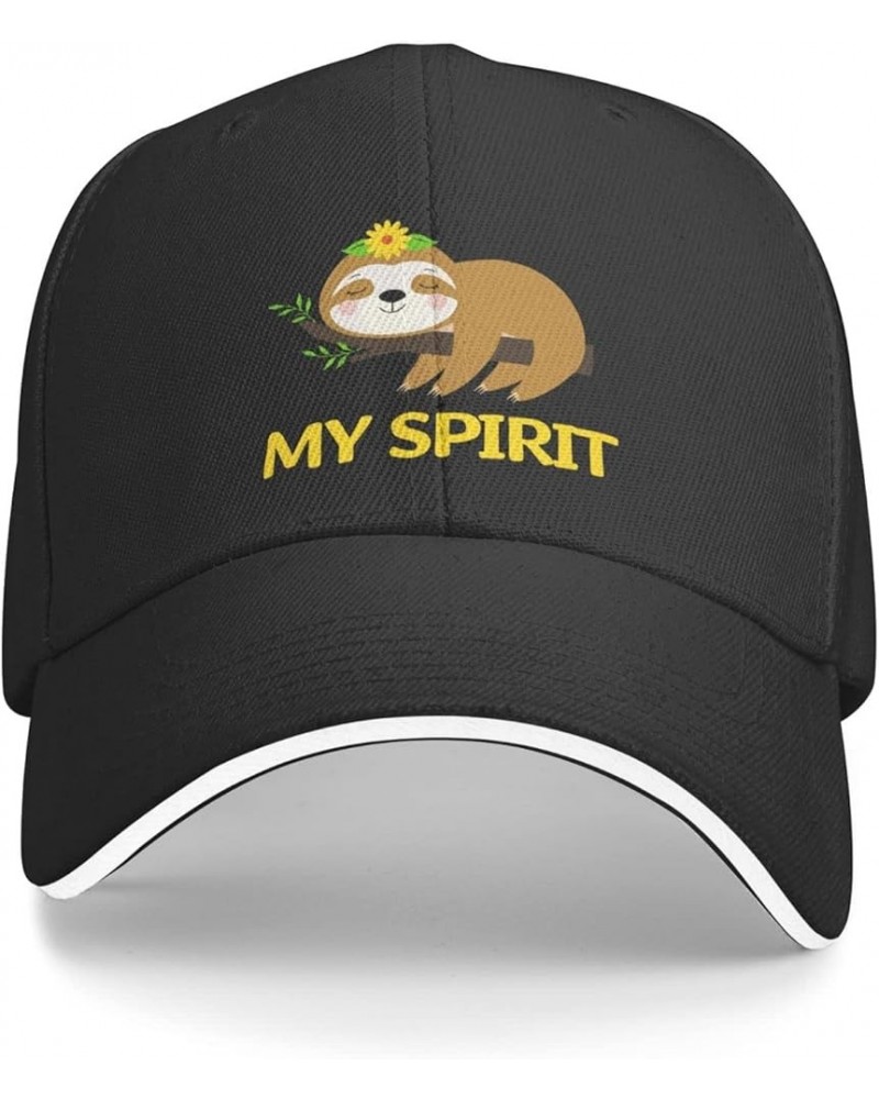 My Spirit Cute Sloth Hat Sloth Gifts for Women Girl Funny Fun Animal Baseball Cap Black Snapback Hat Black $9.87 Baseball Caps