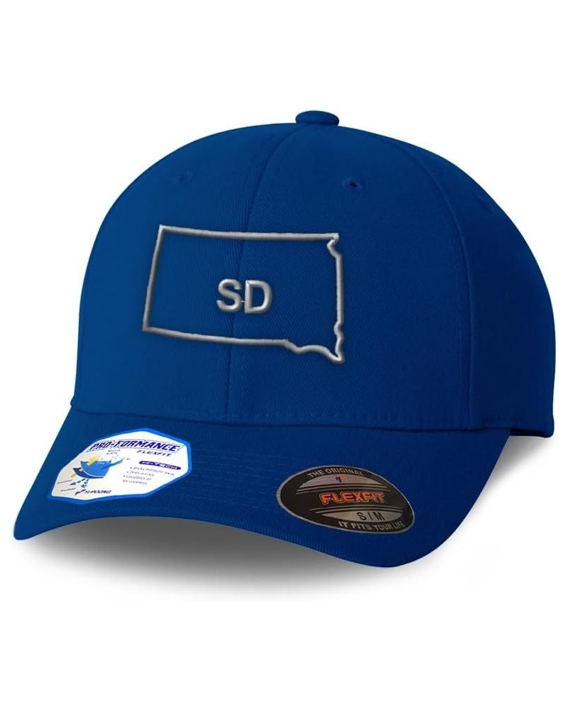 Custom Flexfit Hats for Men & Women South Dakota State Map Sd Embroidery Polyester Dad Hat Baseball Cap Royal Blue Design Onl...