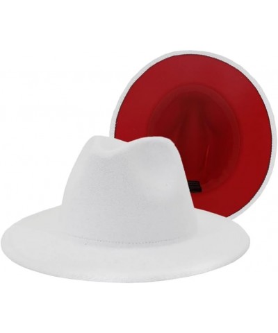 Women Men Patchwork Wool Felt Jazz Fedora Hats Double Sided Color Matching Panama Trilby Cap White and Red $9.40 Fedoras