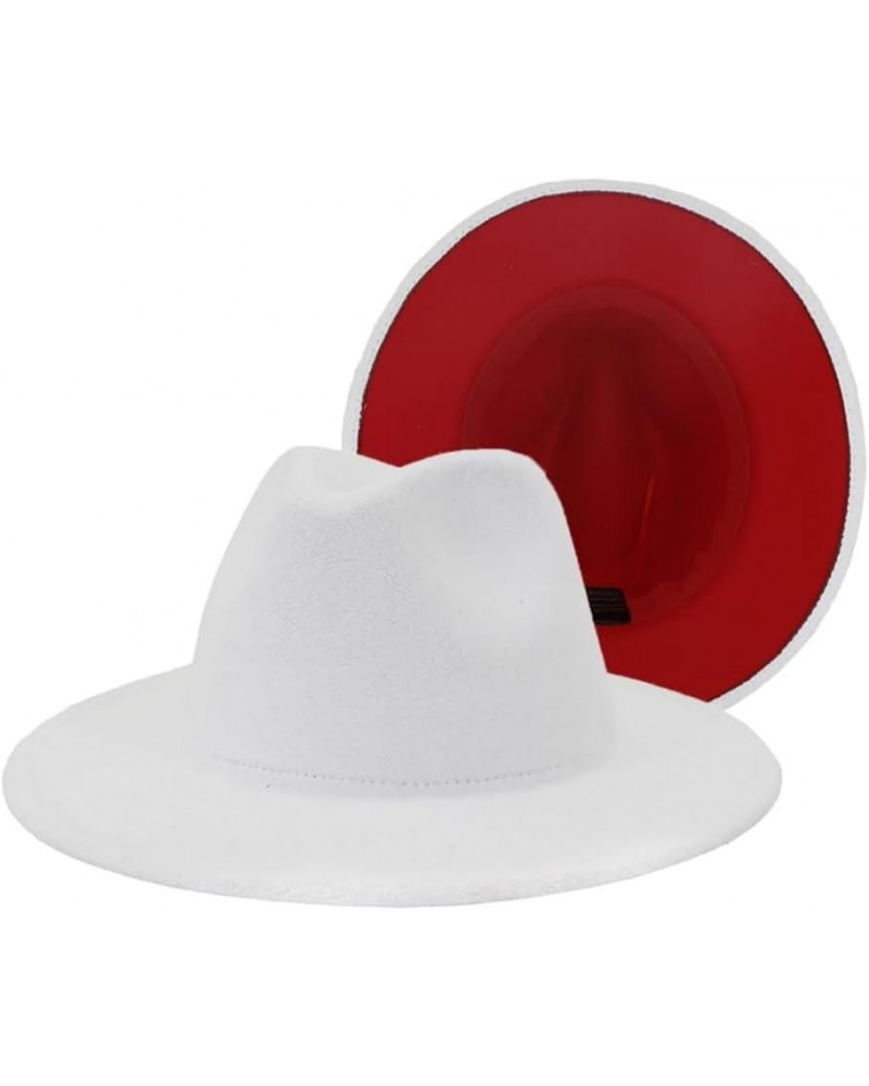 Women Men Patchwork Wool Felt Jazz Fedora Hats Double Sided Color Matching Panama Trilby Cap White and Red $9.40 Fedoras