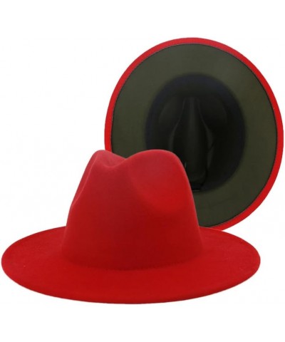 Women Men Patchwork Wool Felt Jazz Fedora Hats Double Sided Color Matching Panama Trilby Cap White and Red $9.40 Fedoras