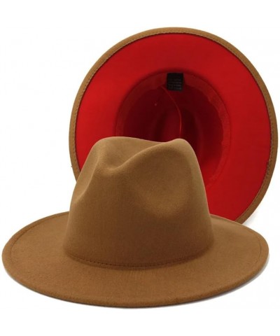 Women Men Patchwork Wool Felt Jazz Fedora Hats Double Sided Color Matching Panama Trilby Cap White and Red $9.40 Fedoras