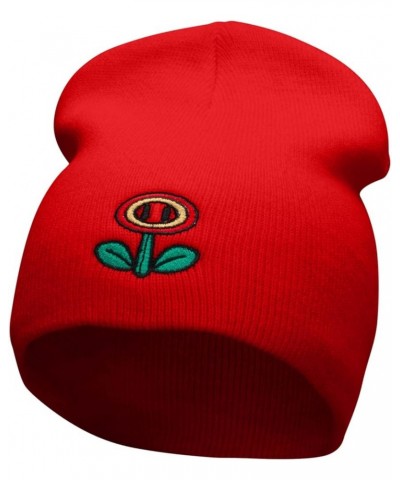 Game Flower Embroidered 8 Inch Short Beanie Red $14.59 Skullies & Beanies