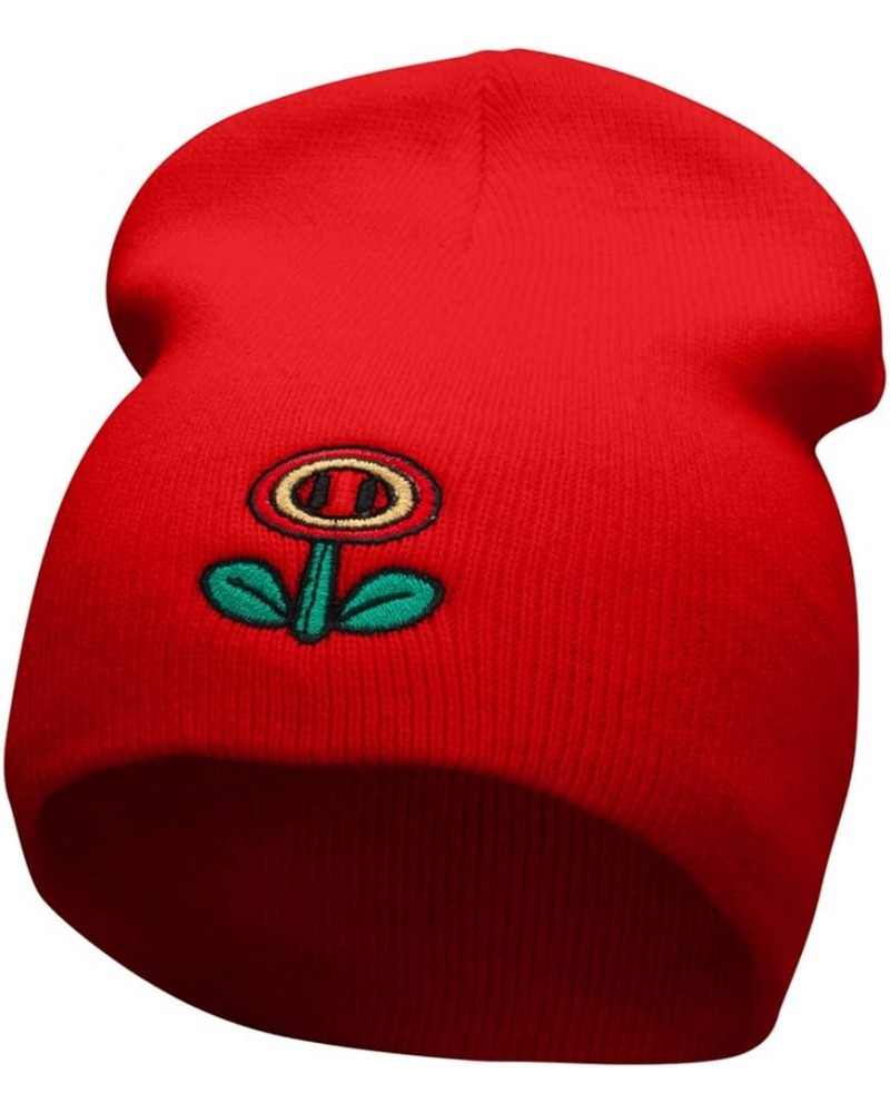 Game Flower Embroidered 8 Inch Short Beanie Red $14.59 Skullies & Beanies