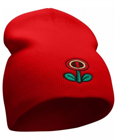 Game Flower Embroidered 8 Inch Short Beanie Red $14.59 Skullies & Beanies