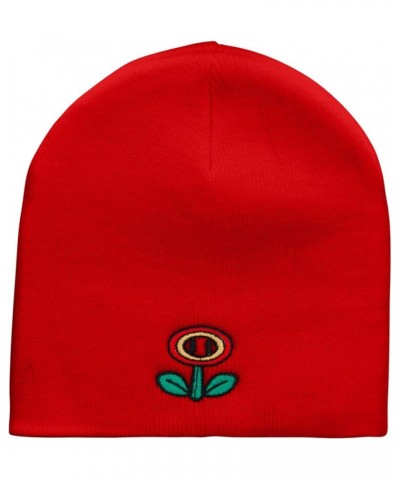 Game Flower Embroidered 8 Inch Short Beanie Red $14.59 Skullies & Beanies