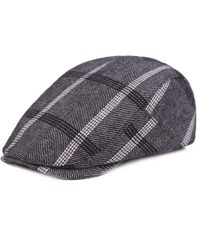 Mens Striped Plaid Flat Gatsby Newsboy Hats Autumn Winter Retro Peaked Beret Cap Casual Cabbie Caps for Men Gray Green-stripe...