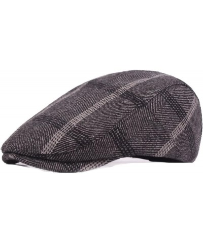 Mens Striped Plaid Flat Gatsby Newsboy Hats Autumn Winter Retro Peaked Beret Cap Casual Cabbie Caps for Men Gray Green-stripe...