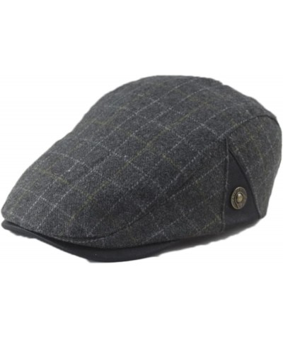 Mens Striped Plaid Flat Gatsby Newsboy Hats Autumn Winter Retro Peaked Beret Cap Casual Cabbie Caps for Men Gray Green-stripe...