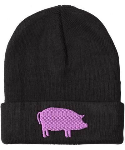 Beanies for Men Pink Pig B Embroidery Pigs Embroidery Winter Hats for Women Acrylic Skull Cap 1 Size Black Design Only $12.70...