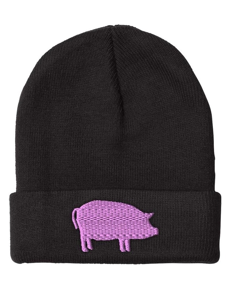 Beanies for Men Pink Pig B Embroidery Pigs Embroidery Winter Hats for Women Acrylic Skull Cap 1 Size Black Design Only $12.70...