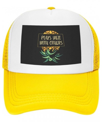 Plays Well with Others Upside Down Pineapple Swinger Mesh Cap Baseball Cap Sun Dad Trucker Hat Yellow $12.97 Baseball Caps