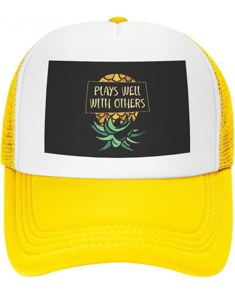 Plays Well with Others Upside Down Pineapple Swinger Mesh Cap Baseball Cap Sun Dad Trucker Hat Yellow $12.97 Baseball Caps