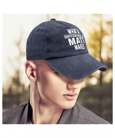 What A Difference A Matt Makes Dad Hat Retro Trucker Womens Black Runners Hat for Dad Gift Hat Slogan Hat Running Navy Blue $...