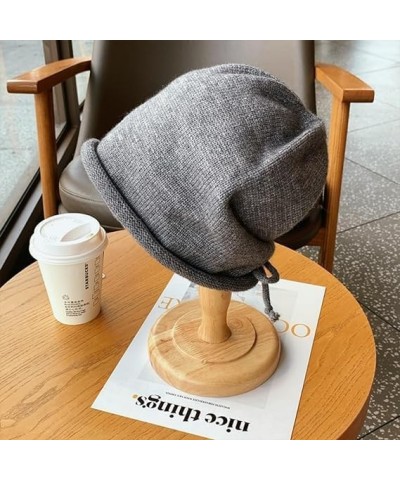 Pop Style Show Face Smaller Stacked Hat, Slouchy Knit Folded Hat, Drawstring Stack Hat for Women Coffee+gray $13.79 Skullies ...