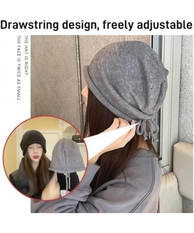 Pop Style Show Face Smaller Stacked Hat, Slouchy Knit Folded Hat, Drawstring Stack Hat for Women Coffee+gray $13.79 Skullies ...