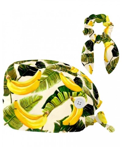 Banana Leaves Pattern Bouffant Caps Ponytail Scrub Cap Gourd Shaped Working Hat Bunny Ear Bow Hair Ties Color 1 $8.54 Skullie...