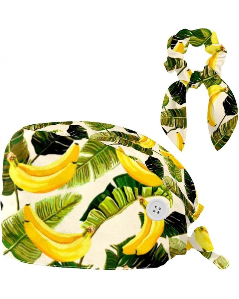 Banana Leaves Pattern Bouffant Caps Ponytail Scrub Cap Gourd Shaped Working Hat Bunny Ear Bow Hair Ties Color 1 $8.54 Skullie...