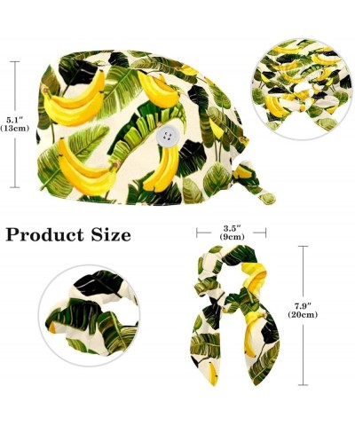 Banana Leaves Pattern Bouffant Caps Ponytail Scrub Cap Gourd Shaped Working Hat Bunny Ear Bow Hair Ties Color 1 $8.54 Skullie...