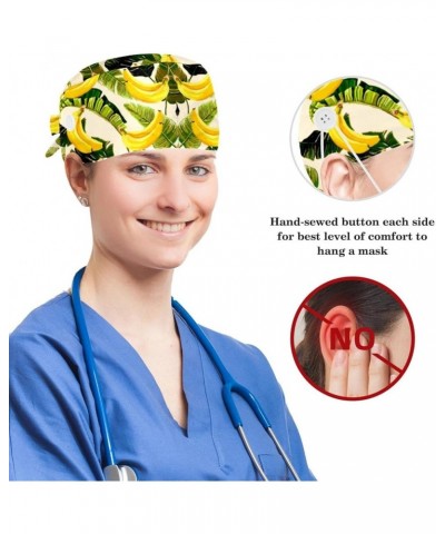 Banana Leaves Pattern Bouffant Caps Ponytail Scrub Cap Gourd Shaped Working Hat Bunny Ear Bow Hair Ties Color 1 $8.54 Skullie...