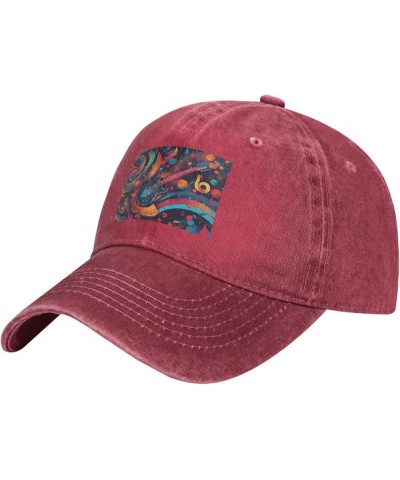 Black Colorful Music Pattern Adult Classic Denim hat : Comfortable, Light Unisex Suitable for Outdoor Sports Travel Red $11.7...