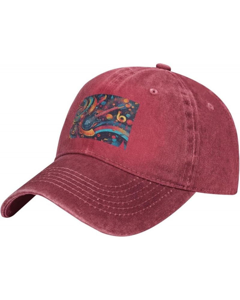 Black Colorful Music Pattern Adult Classic Denim hat : Comfortable, Light Unisex Suitable for Outdoor Sports Travel Red $11.7...