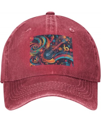 Black Colorful Music Pattern Adult Classic Denim hat : Comfortable, Light Unisex Suitable for Outdoor Sports Travel Red $11.7...