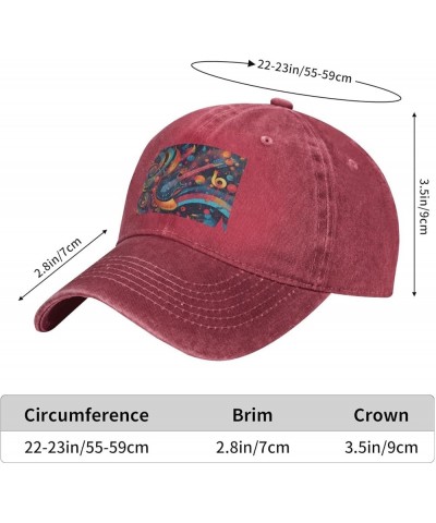 Black Colorful Music Pattern Adult Classic Denim hat : Comfortable, Light Unisex Suitable for Outdoor Sports Travel Red $11.7...