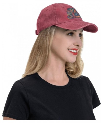 Black Colorful Music Pattern Adult Classic Denim hat : Comfortable, Light Unisex Suitable for Outdoor Sports Travel Red $11.7...