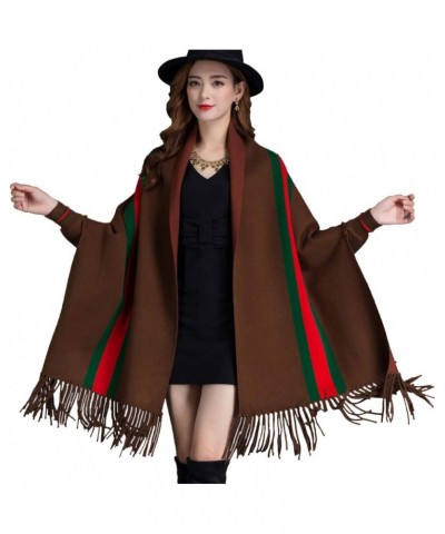 Tassel Shawl Spring Autumn Women's Cloak Scarf Dual-use Cardigan with Sleeves Cape Poncho Green $14.17 Scarves