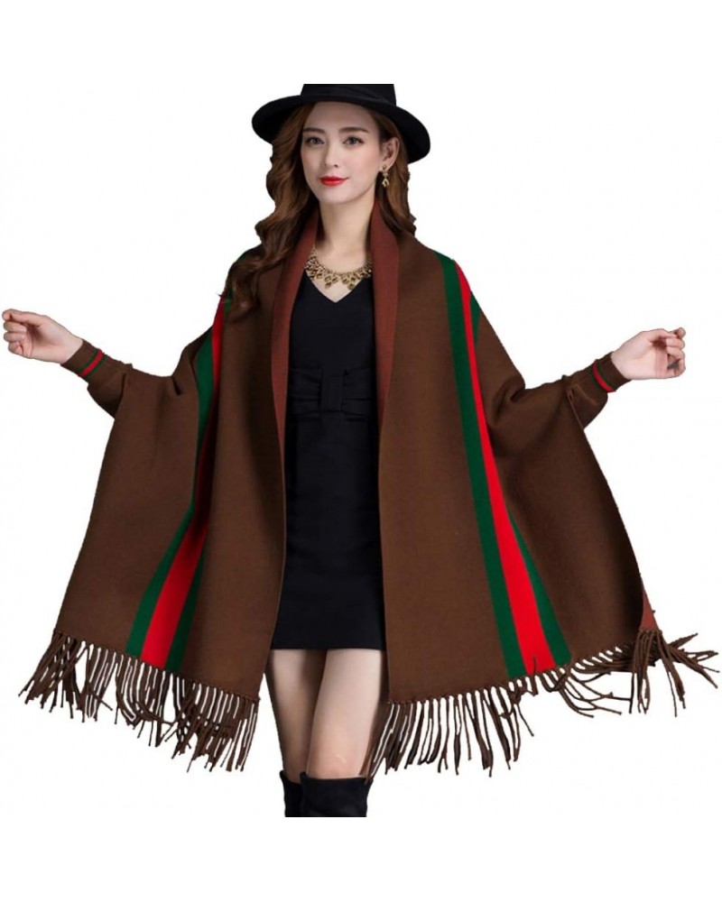 Tassel Shawl Spring Autumn Women's Cloak Scarf Dual-use Cardigan with Sleeves Cape Poncho Green $14.17 Scarves