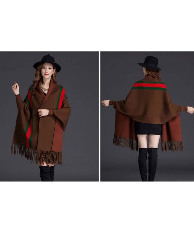 Tassel Shawl Spring Autumn Women's Cloak Scarf Dual-use Cardigan with Sleeves Cape Poncho Green $14.17 Scarves