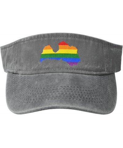 LGBT Flag Map of Latvia Sun Visor Hats for Women Men Adjustable Sports Sun Hats Cotton Golf Cap Gray $12.87 Sun Hats