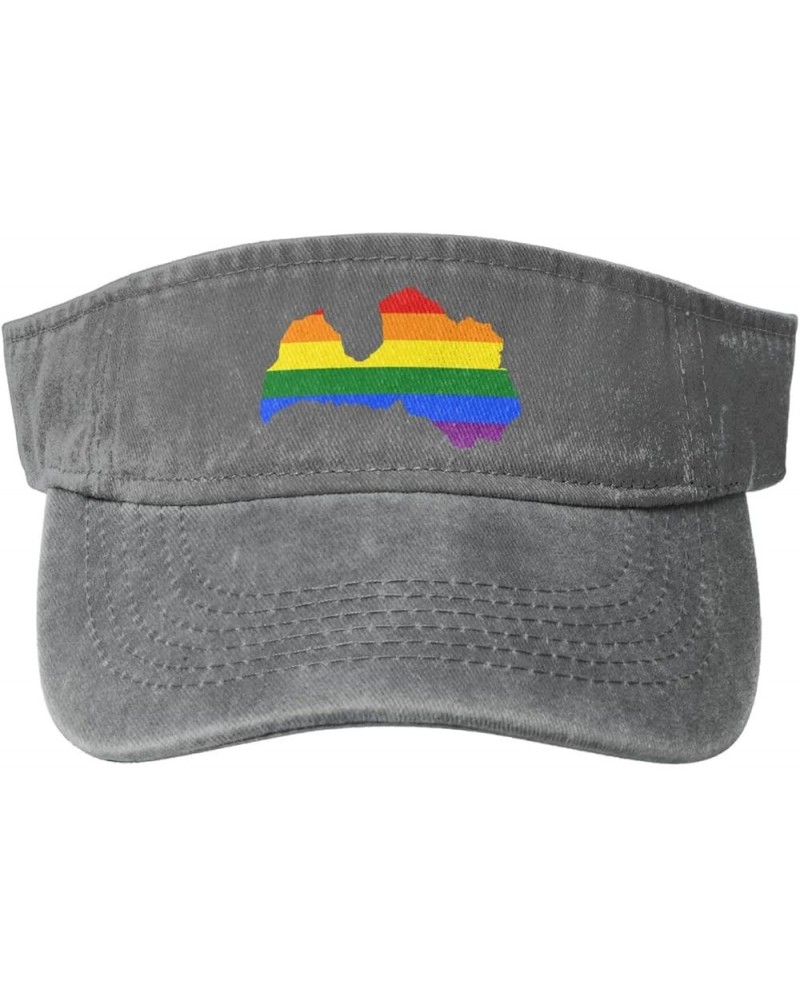 LGBT Flag Map of Latvia Sun Visor Hats for Women Men Adjustable Sports Sun Hats Cotton Golf Cap Gray $12.87 Sun Hats