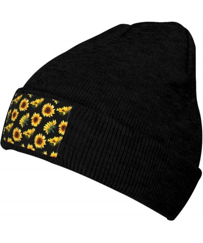 Sunflower Flowers Plants Black and Yellow Print Skullies Beanies Thin Bonnet Cap Autumn Winter Casual Hat Outdoor Black $12.0...