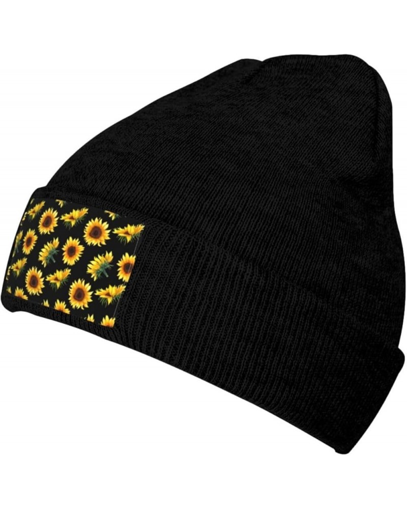 Sunflower Flowers Plants Black and Yellow Print Skullies Beanies Thin Bonnet Cap Autumn Winter Casual Hat Outdoor Black $12.0...