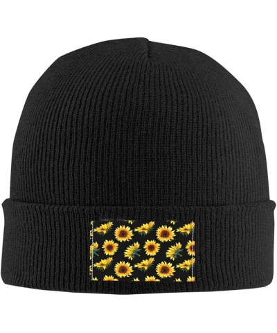 Sunflower Flowers Plants Black and Yellow Print Skullies Beanies Thin Bonnet Cap Autumn Winter Casual Hat Outdoor Black $12.0...