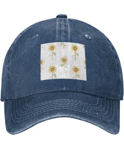 Blossoming Sunflowe Cowboy Baseball Cap, Fashion Print Adjustable Baseball Cap, Adult Casual Cap, Washed Cowboy Cap Navy Blue...