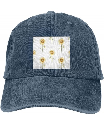 Blossoming Sunflowe Cowboy Baseball Cap, Fashion Print Adjustable Baseball Cap, Adult Casual Cap, Washed Cowboy Cap Navy Blue...