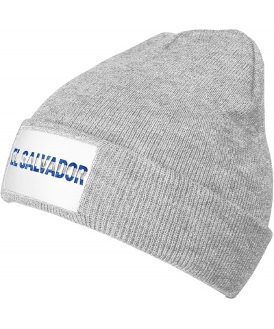 Salvadoran Flag Text Font Salvador Knitted Hat Acrylic Cold Weather Hat Warm Brimless hat Elastic Force Caps Gray $9.88 Skull...