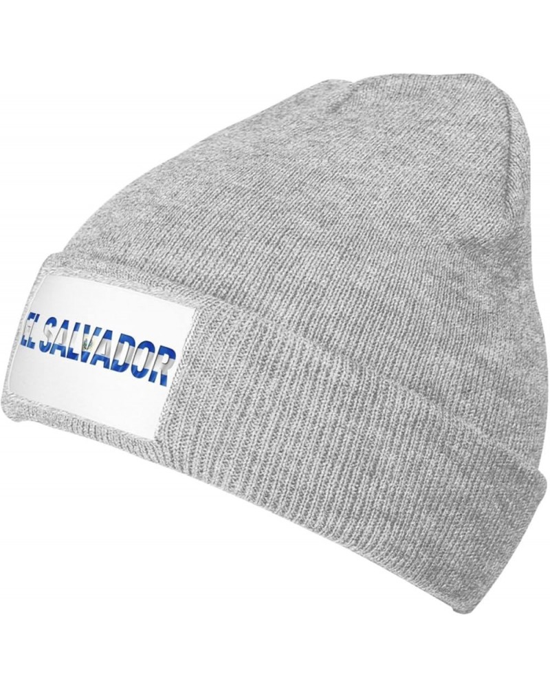 Salvadoran Flag Text Font Salvador Knitted Hat Acrylic Cold Weather Hat Warm Brimless hat Elastic Force Caps Gray $9.88 Skull...